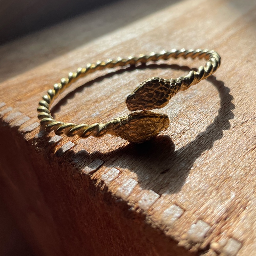 Solid Brass Braided Two Headed Snake Cuff Bangle … - image 3